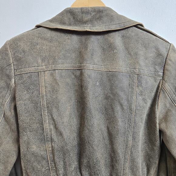 Express Womens Vtg Y2K Moto Brown Genuine Leather Suede Double Breasted Jacket 2 - Picture 6 of 12